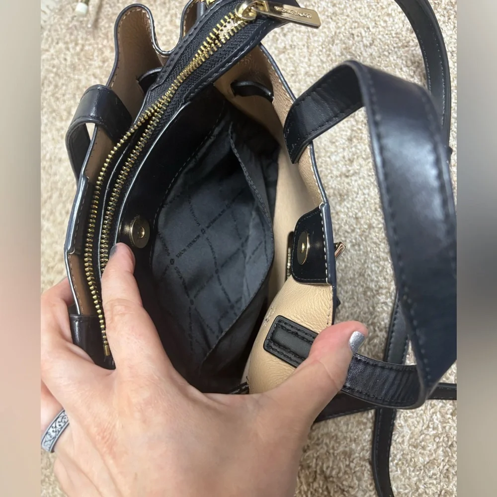 Michael Kors Emilia triple compartment satchel crossbody bag purse black bow EUC